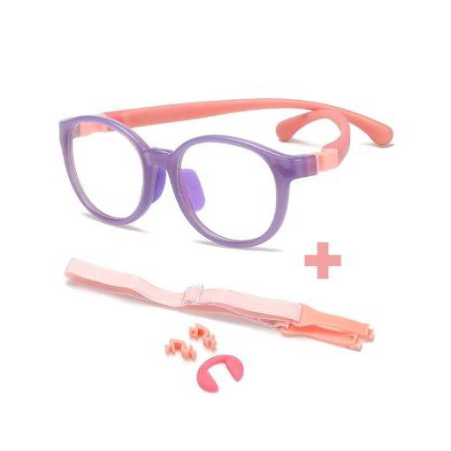 Foto - Gyermek kék fényszemüveg - Lila és rózsaszín sugarakkal és elasztikus pánttal